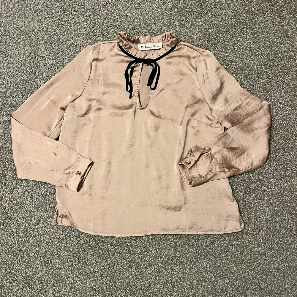 Ruffled Neck Blouse - Tan